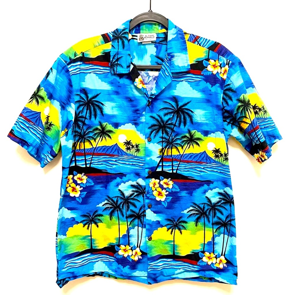 Aloha Republic Authentic Hawaiian Shirt with Palm Tree Design